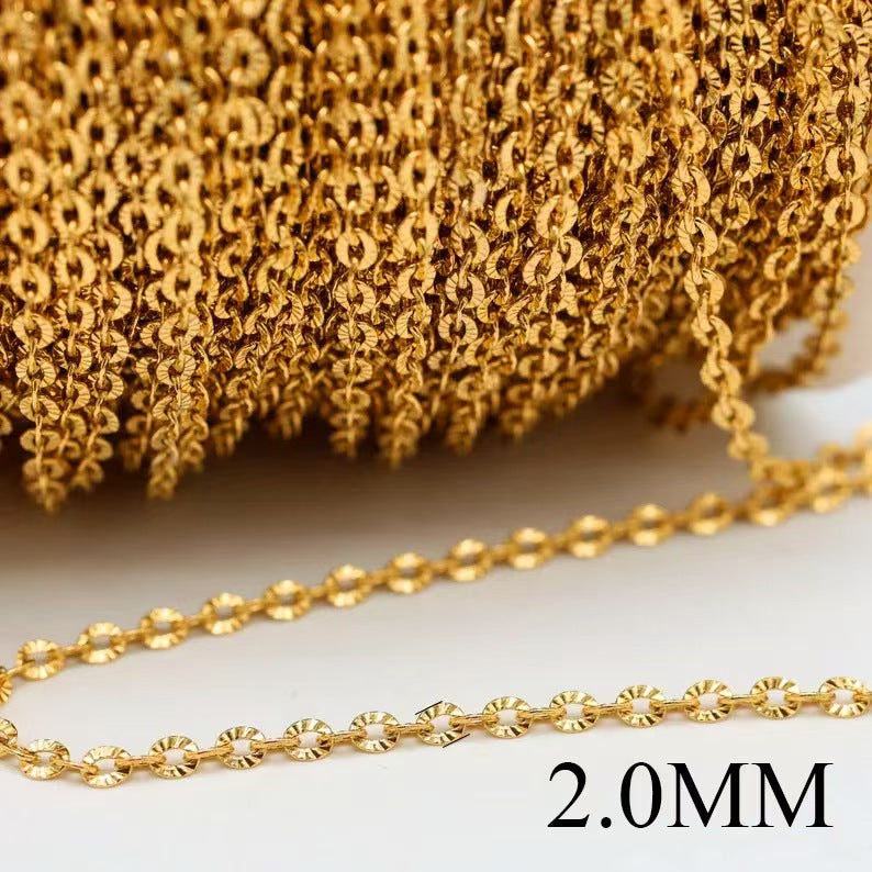Stainless Steel Sunflower Chain, Cross O-shaped Embossed Chain, Titanium Steel Vacuum Electroplated Gold Chain for DIY Necklaces and Bracelets, 5m