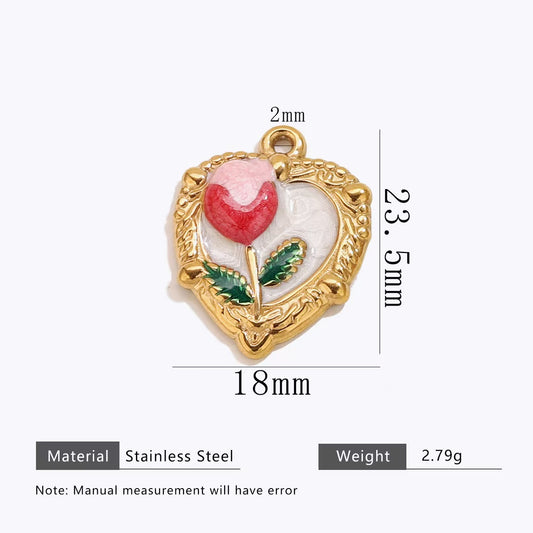 Creative colorful oil - dripping stainless - steel pendants with fruit and animal patterns, fashionable and delicate handmade DIY necklace accessories, 5 pieces